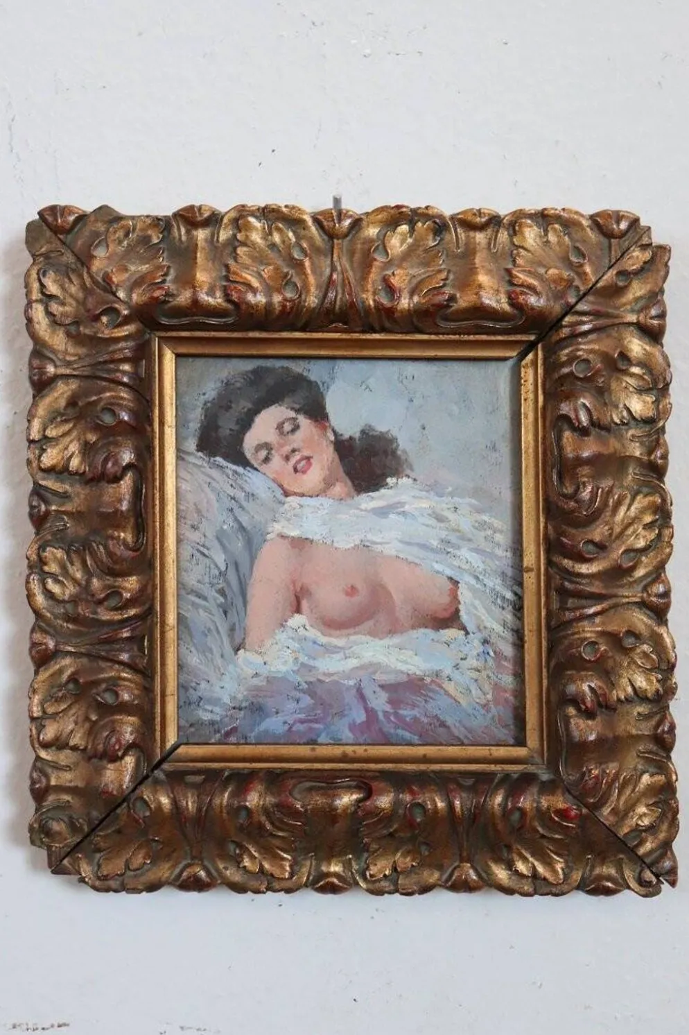 Nu d'une jeune femme, peinture à l'huile sur panneau, Italie, début du XXe siècle