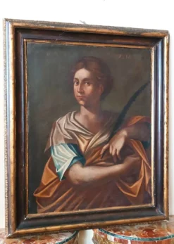 Oil on canvas antique - Saint Agnes - Roman school, 17th century
