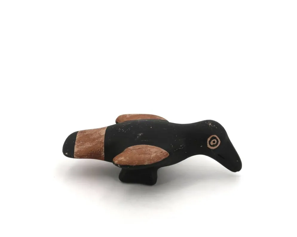 Oiseau folk noir et marron en céramique, Mexique Pérou années 70