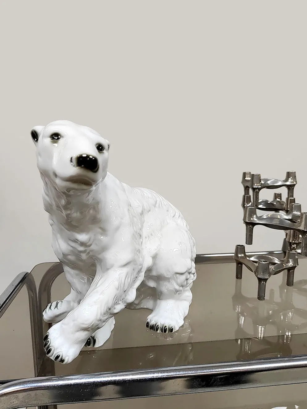 Ours polaire en porcelaine vintage de grande taille Royal Dux