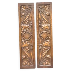 Paire antique de panneaux en chêne massif sculptures de tête de l'homme vert figure mythologique 62 cm décor de maison châteaucore récupération architecturale