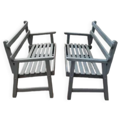 Paire de bancs de jardin parc en bois fabrication ancienne