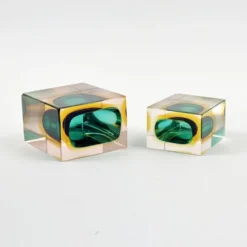Paire de bols/cendriers en verre de Murano de milieu de siècle par F. Poli pour Seguso, années 1970.