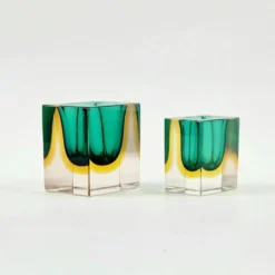 Paire de bols/cendriers en verre de Murano de milieu de siècle par F. Poli pour Seguso, années 1970.