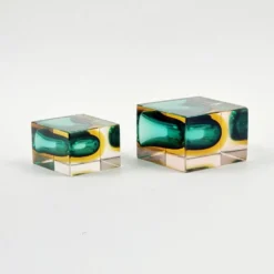 Paire de bols/cendriers en verre de Murano de milieu de siècle par F. Poli pour Seguso, années 1970.