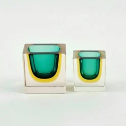 Paire de bols/cendriers en verre de Murano de milieu de siècle par F. Poli pour Seguso, années 1970.