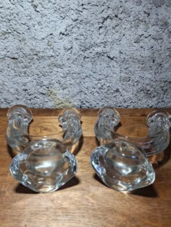 Paire de bougeoirs doubles Art Déco verre pressé moulé 1930
