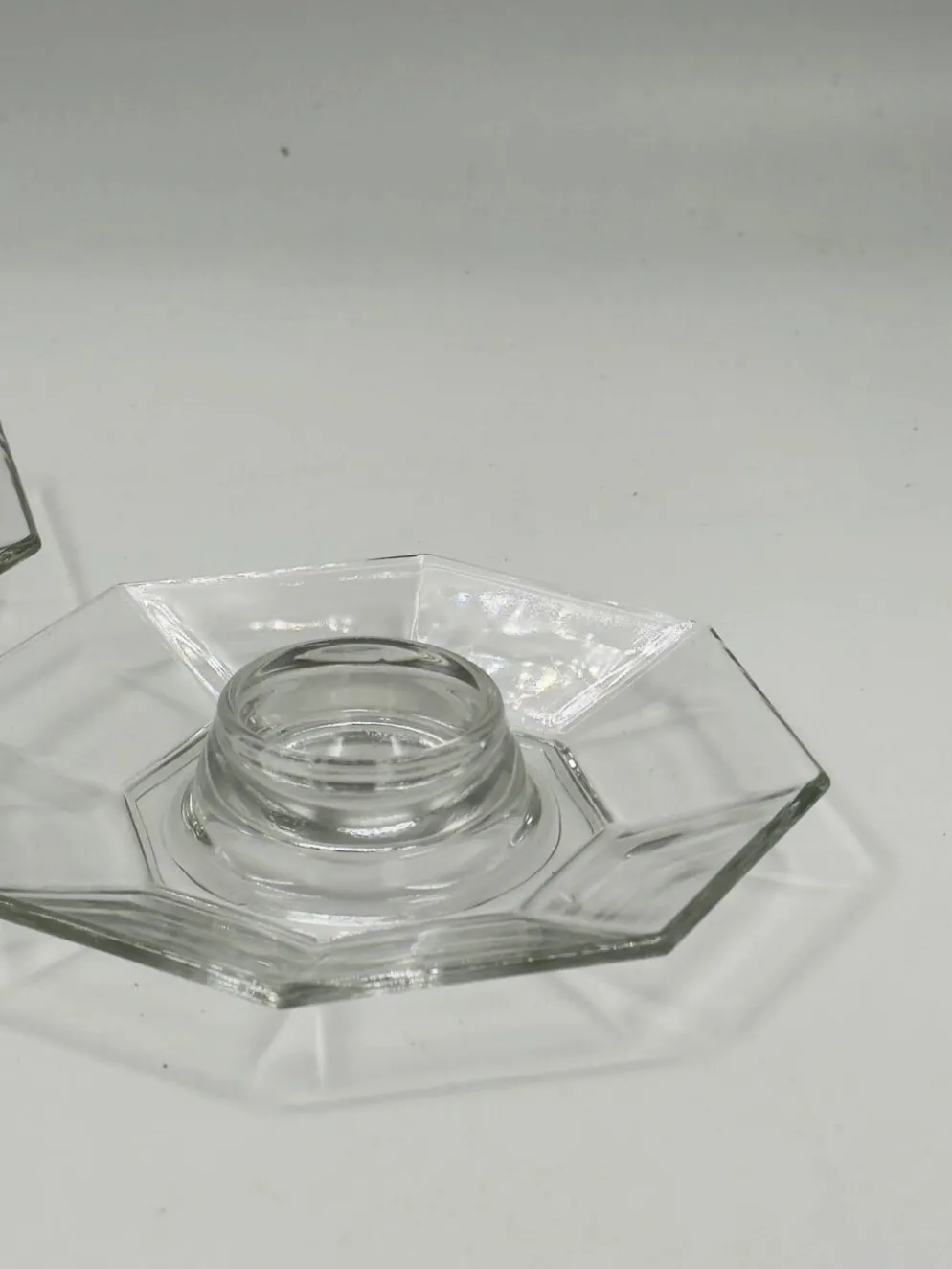 Paire de bougeoirs vintage Art déco octogonaux en verre