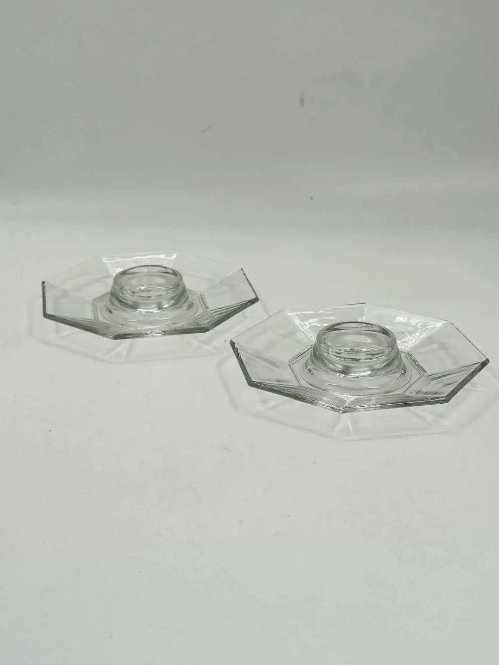 Paire de bougeoirs vintage Art déco octogonaux en verre