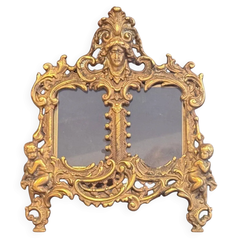 Paire de cadres en laiton doré rococo, cadres décoratifs antiques pour mur et table