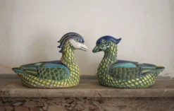 Paire de canard en céramique émaillée vintage, poterie
