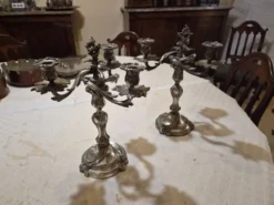Paire de candelabres de style Louis XV, en bronze argenté, XIXÈME