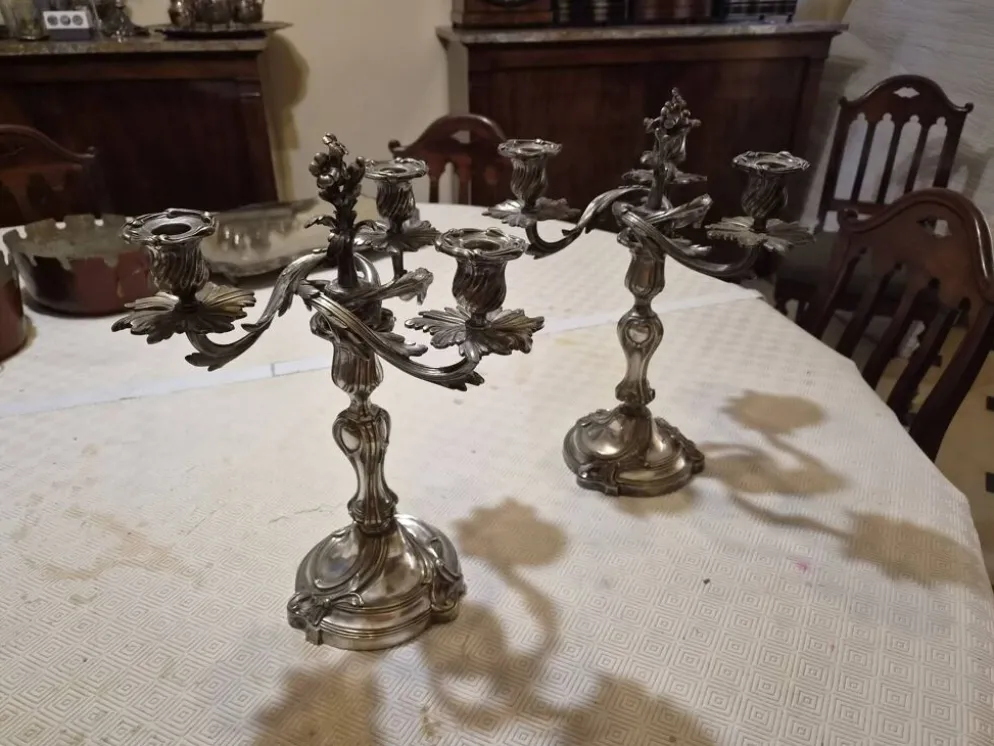 Paire de candelabres de style Louis XV, en bronze argenté, XIXÈME