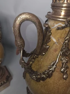 Paire de Cassolettes XIXe Napoléon III en marbre et bronze