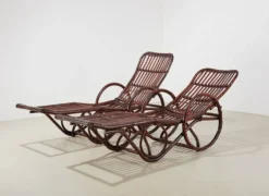 Paire de chaises longues en bambou et rotin, Allemagne, années 1950