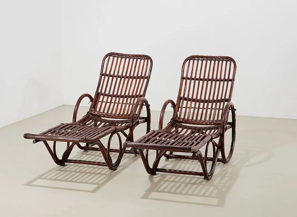 Paire de chaises longues en bambou et rotin, Allemagne, années 1950