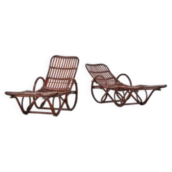 Paire de chaises longues en bambou et rotin, Allemagne, années 1950