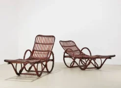 Paire de chaises longues en bambou et rotin, Allemagne, années 1950