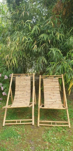 Paire de chaises longues en bambou, transats
