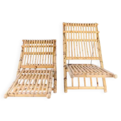Paire de chaises longues en bambou