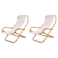 Paire de chaises longues vintage en bambou et laiton par Vivai Del Sud, années 1970