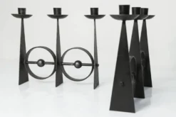 Paire de chandeliers scandinaves en fer forgé brutaliste à 3 lumières 1960