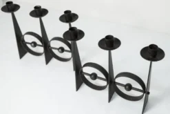 Paire de chandeliers scandinaves en fer forgé brutaliste à 3 lumières 1960