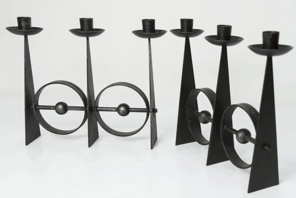 Paire de chandeliers scandinaves en fer forgé brutaliste à 3 lumières 1960