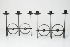 Paire de chandeliers scandinaves en fer forgé brutaliste à 3 lumières 1960
