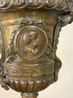 Paire de chenets de style Louis XIV en bronze d’après un dessin de André-Charles Boulle