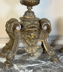Paire de chenets de style Louis XIV en bronze d’après un dessin de André-Charles Boulle