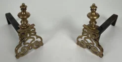 Paire de Chenets en Bronze Ciselé et Fer Forgé de Style Louis XV