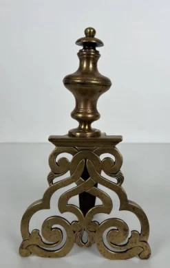Paire de Chenets en Bronze Ciselé et Fer Forgé de Style Louis XV