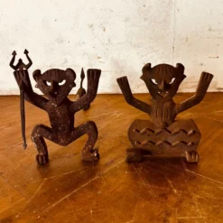 Paire de chenets en fonte- Diable & Diablesse – Début du 20ème siècle