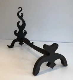 Paire de chenets en fonte et fer forgé