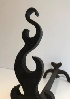 Paire de chenets en fonte et fer forgé
