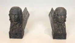 Paire de Chenets en Fonte à l’Effigie de Beethoven. France. Vers 1900.
