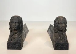 Paire de Chenets en Fonte à l’Effigie de Beethoven. France. Vers 1900.