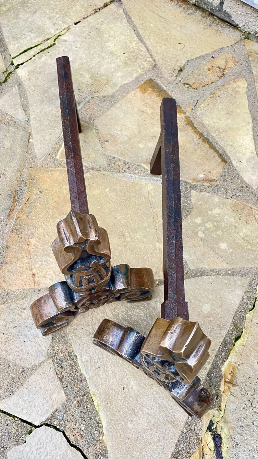 Paire de CHENETS Laiton Massif VINTAGE