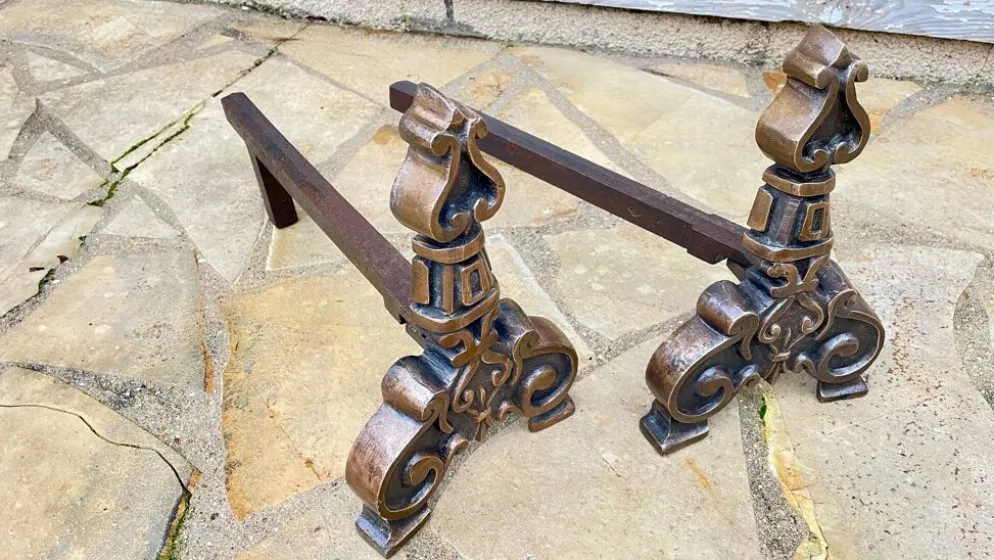 Paire de CHENETS Laiton Massif VINTAGE