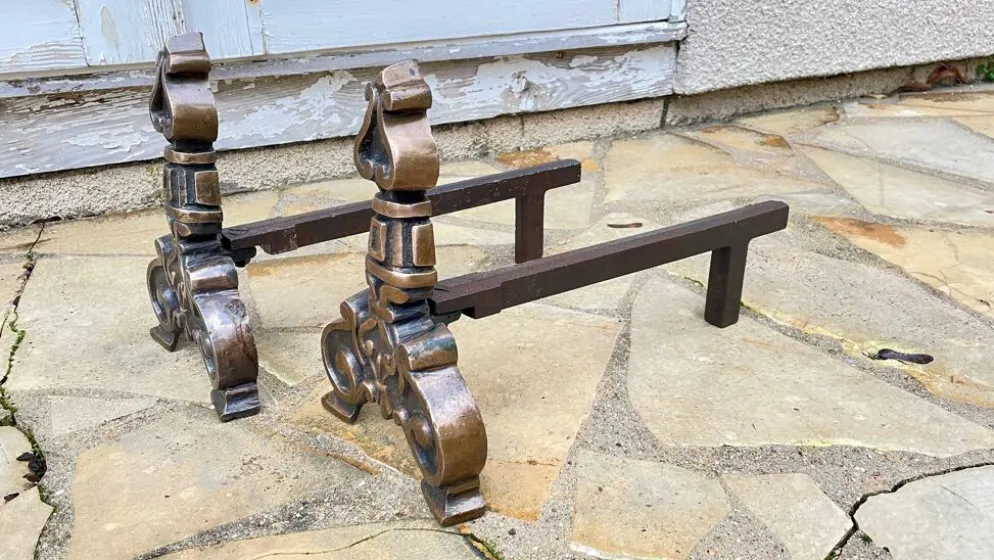 Paire de CHENETS Laiton Massif VINTAGE