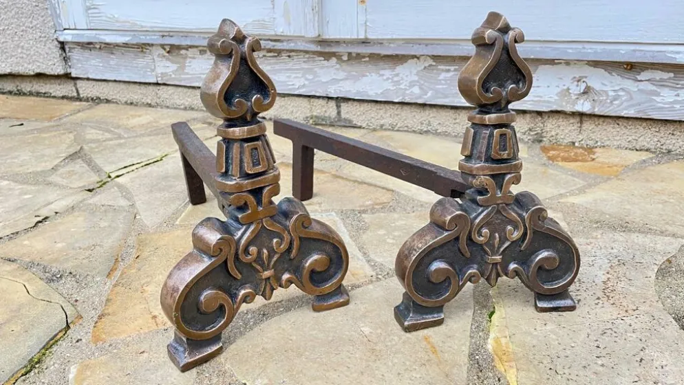Paire de CHENETS Laiton Massif VINTAGE