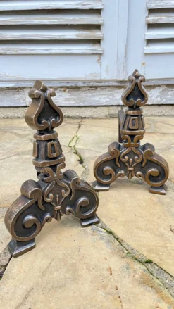 Paire de CHENETS Laiton Massif VINTAGE