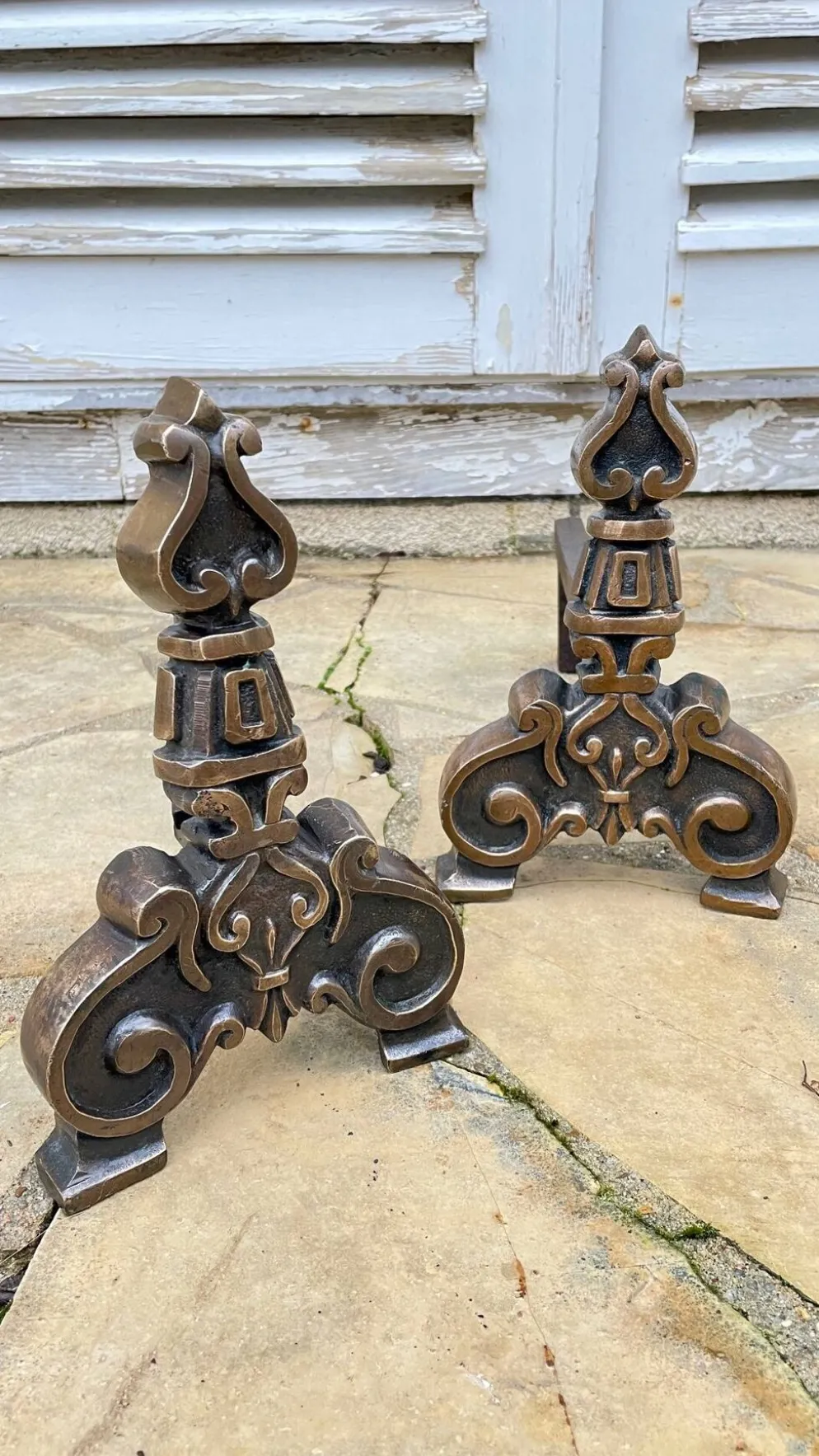 Paire de CHENETS Laiton Massif VINTAGE