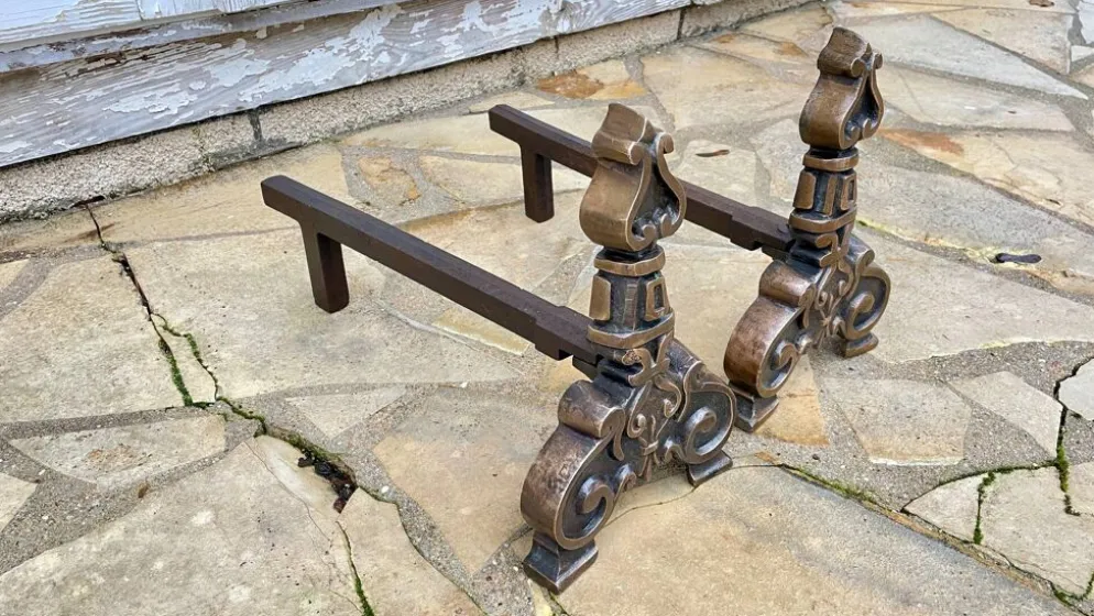 Paire de CHENETS Laiton Massif VINTAGE