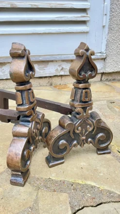 Paire de CHENETS Laiton Massif VINTAGE