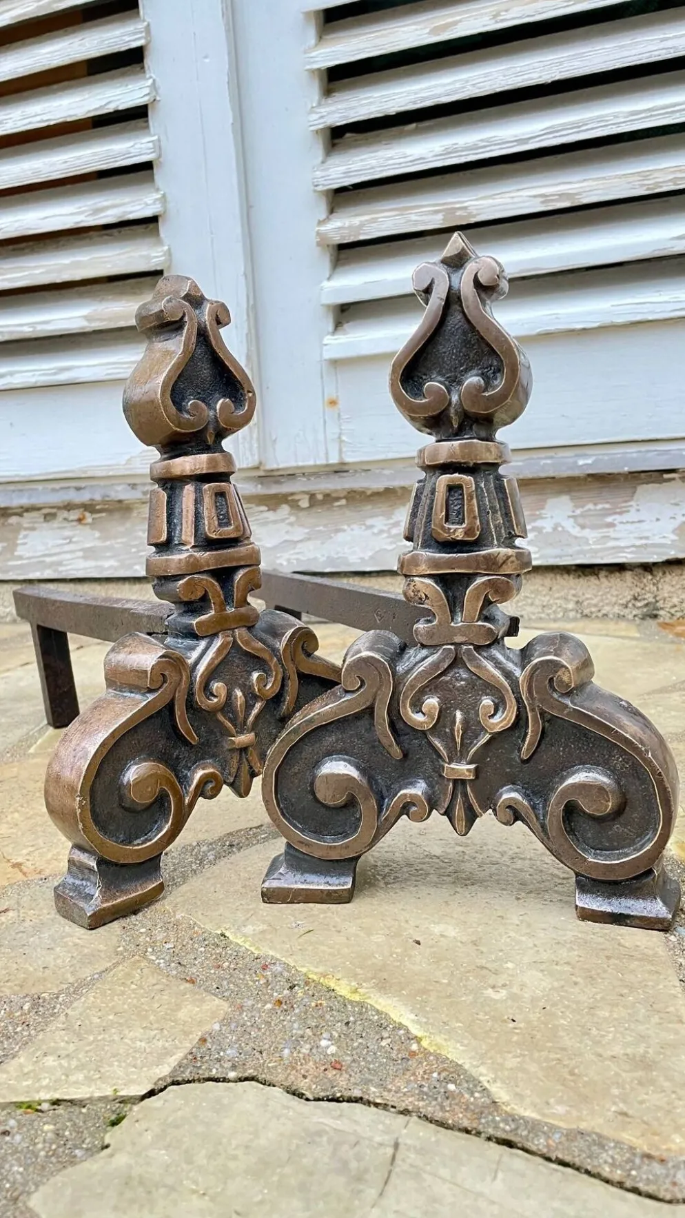 Paire de CHENETS Laiton Massif VINTAGE
