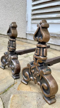 Paire de CHENETS Laiton Massif VINTAGE