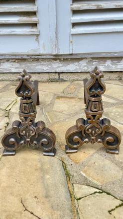 Paire de CHENETS Laiton Massif VINTAGE
