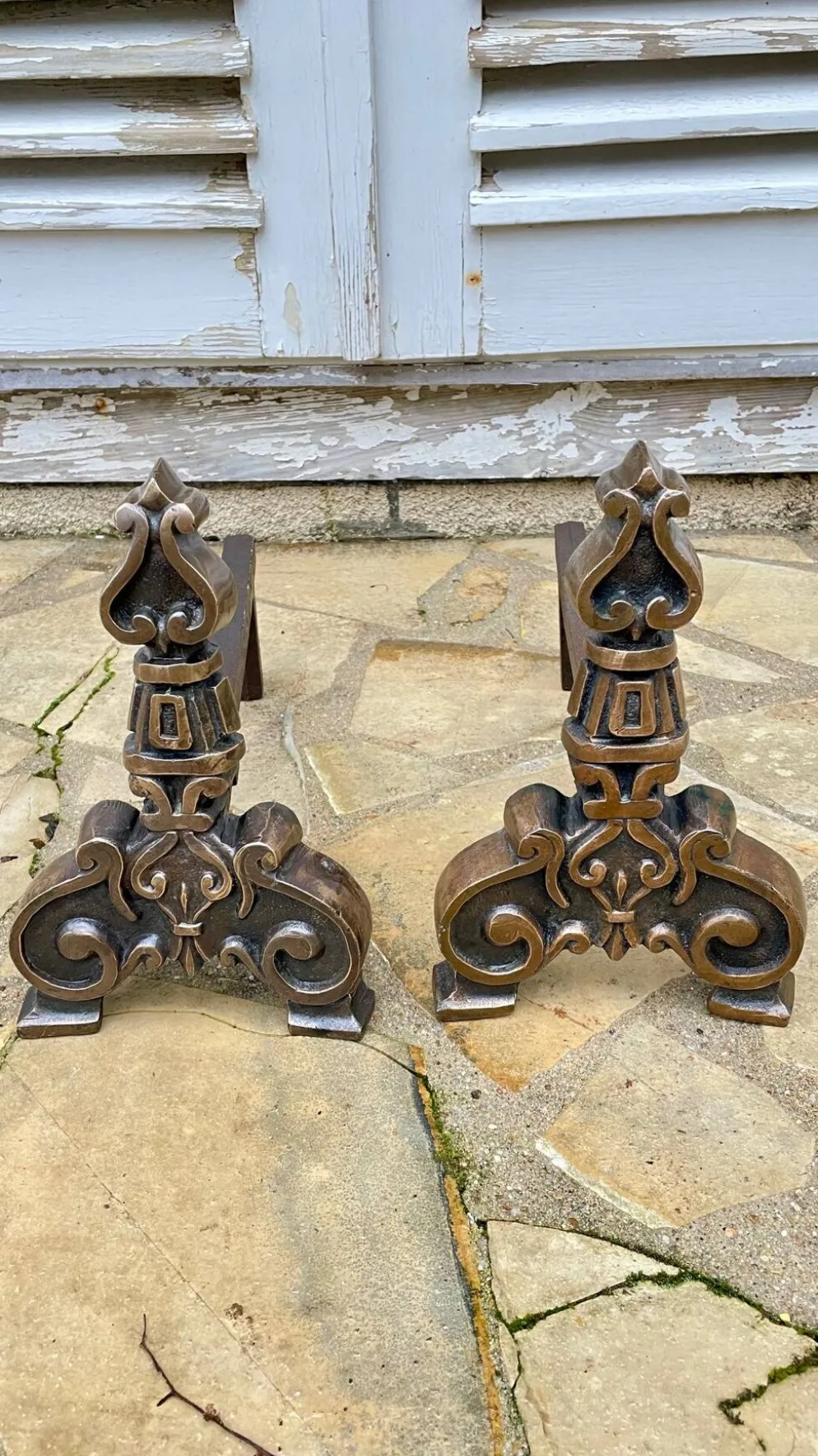 Paire de CHENETS Laiton Massif VINTAGE